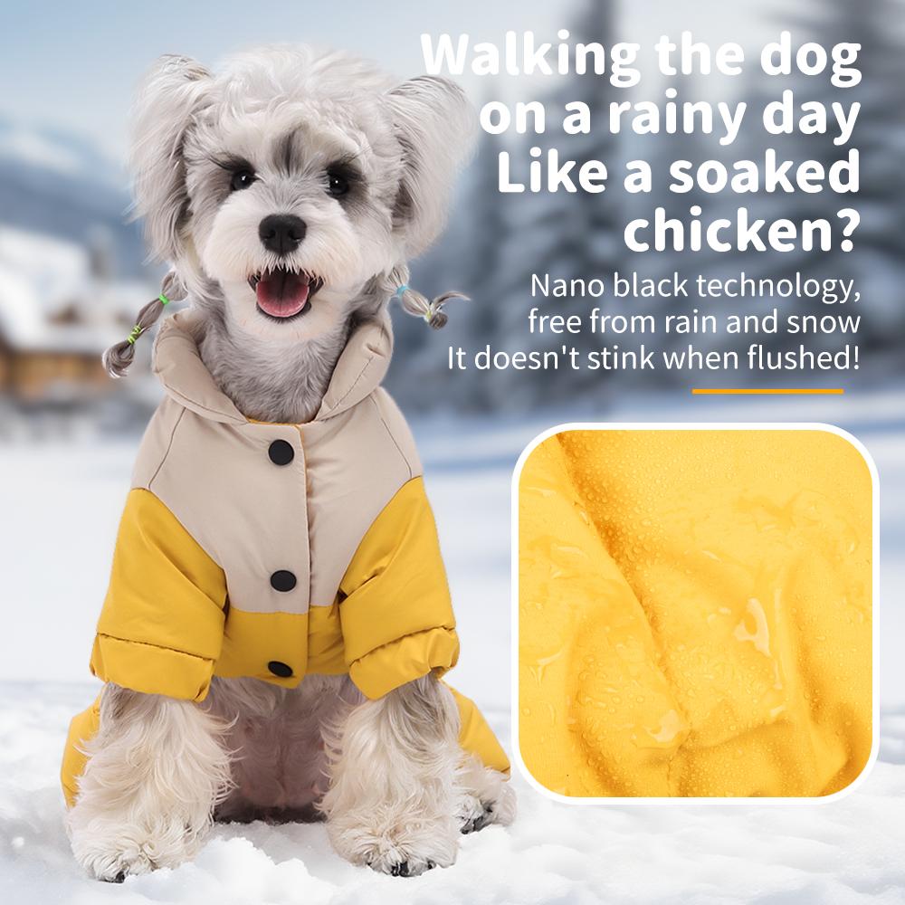 Waterproof Warm Dog Jumpsuit, Graphene Heated Winter Pet Coat, Windproof Four-Leg Dog Outfit with Leash Ring for Small Dogs