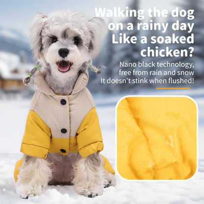 Waterproof Warm Dog Jumpsuit, Graphene Heated Winter Pet Coat, Windproof Four-Leg Dog Outfit with Leash Ring for Small Dogs