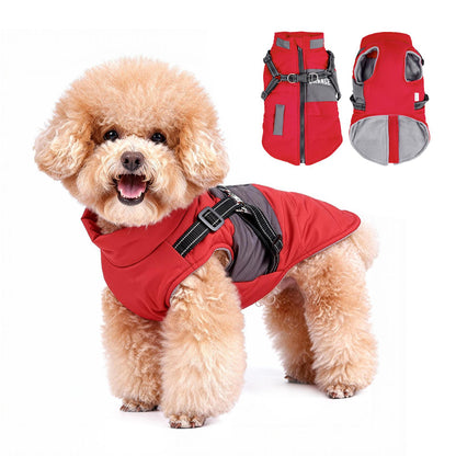 Winter Dog Coat with Leash Attachment, Waterproof Windproof Padded Pet Jacket, Thick Warm Dog Snowsuit with Pockets, Outdoor Puppy Winter Clothes