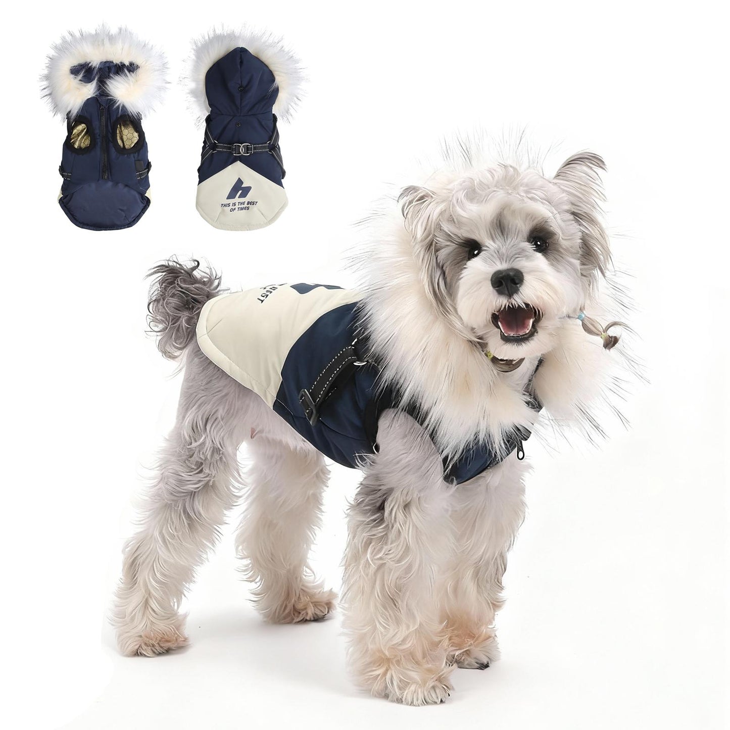 Winter Dog Jacket with Hood, Warm Fleece-Lined Pet Coat, Waterproof Windproof Dog Vest for Small Dogs, Outdoor Cold Weather Puppy Clothes