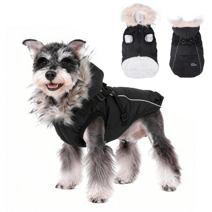 Leash-Friendly Winter Dog Jacket for Small Dogs, Waterproof Reflective Puffer Coat with Thick PP Cotton Filling, Warm Pet Snowsuit