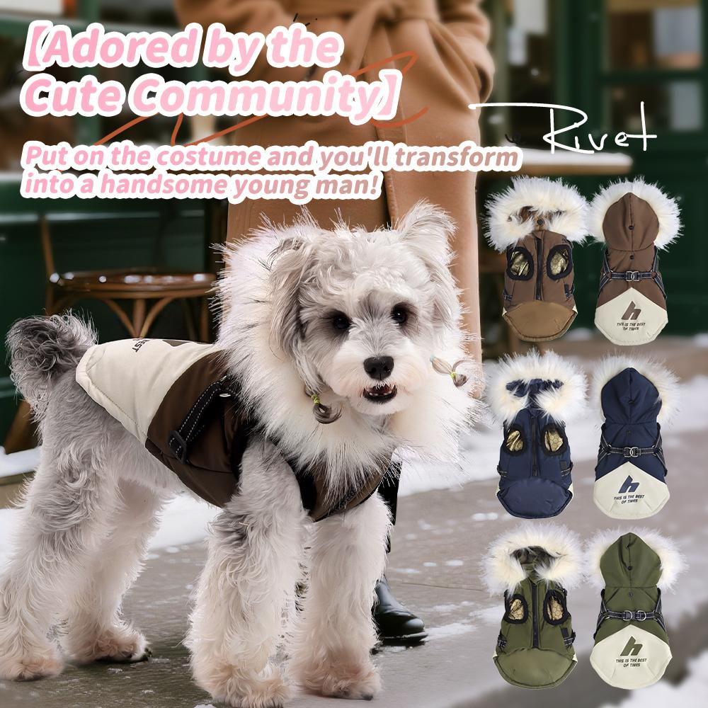 Winter Dog Jacket with Hood, Warm Fleece-Lined Pet Coat, Waterproof Windproof Dog Vest for Small Dogs, Outdoor Cold Weather Puppy Clothes