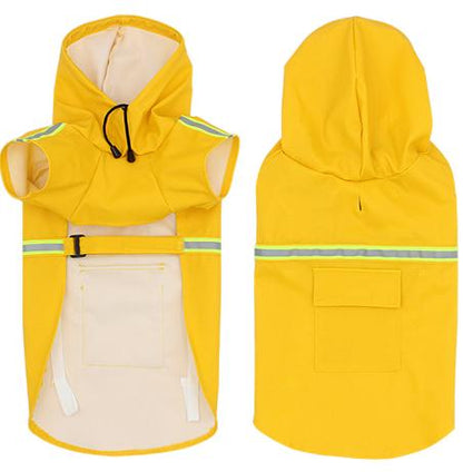 Waterproof PU Dog Raincoat for Large Dogs — Hooded Jacket with Reflective Strips