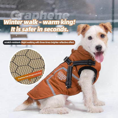 Winter Dog Jacket with Harness, Warm Padded Dog Coat for Small Dogs, Waterproof Outdoor Puppy Puffer, Thick Cold Weather Pet Clothes Outfits