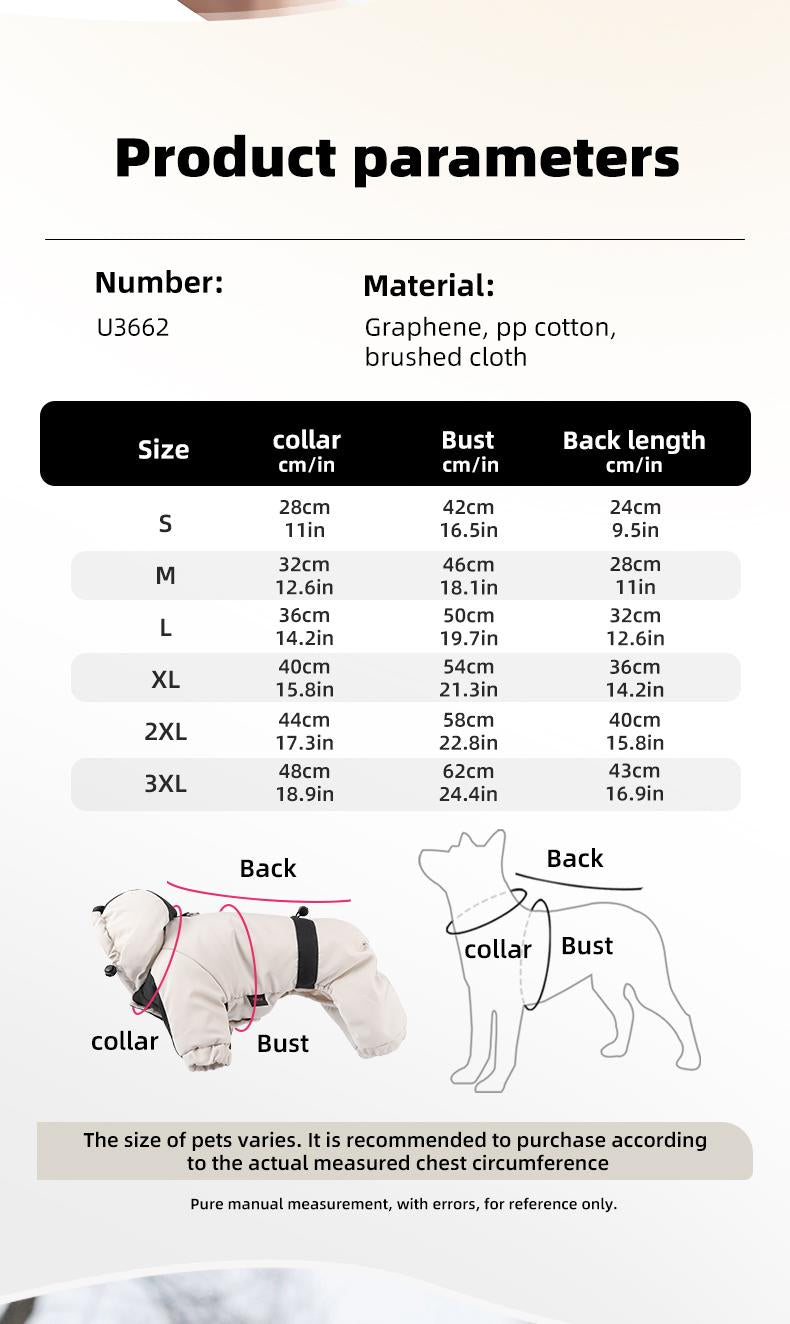 Winter Warm Dog Jumpsuit, Waterproof Graphene Hooded Dog Coat, Thick Padded Pet Snowsuit for Small Dogs, Color Block Design