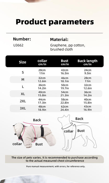 Winter Warm Dog Jumpsuit, Waterproof Graphene Hooded Dog Coat, Thick Padded Pet Snowsuit for Small Dogs, Color Block Design