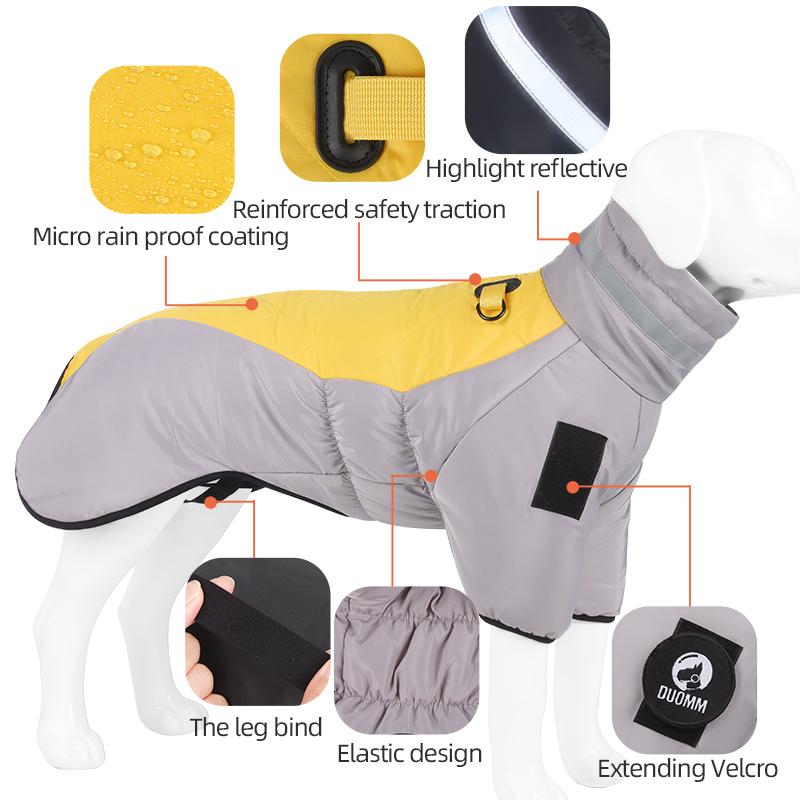 Winter Warm Dog Jacket for Large Dogs Waterproof Reflective Padded Pet Coat