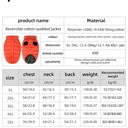 Winter Reflective Dog Jacket | Reversible Waterproof Warm Puppy Coat | Thick Padded Pet Clothes