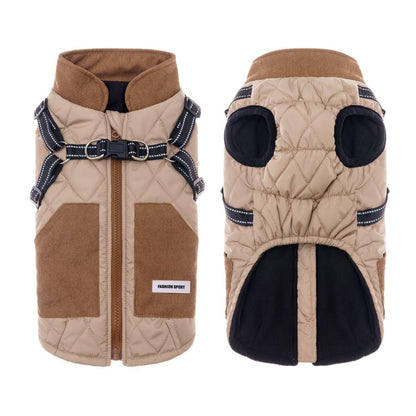Leash-Friendly Warm Dog Jacket for Small Dogs, Thick PP Cotton Padded Puffer Coat, Back-Opening Easy On/Off Dog Winter Outfit