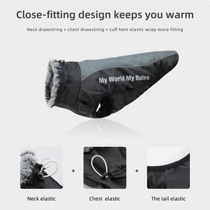 Winter Dog Jacket Waterproof Reflective Coat, Thick Warm Dog Snowsuit for Large Dogs, Windproof Pet Puffer Jacket for Cold Weather