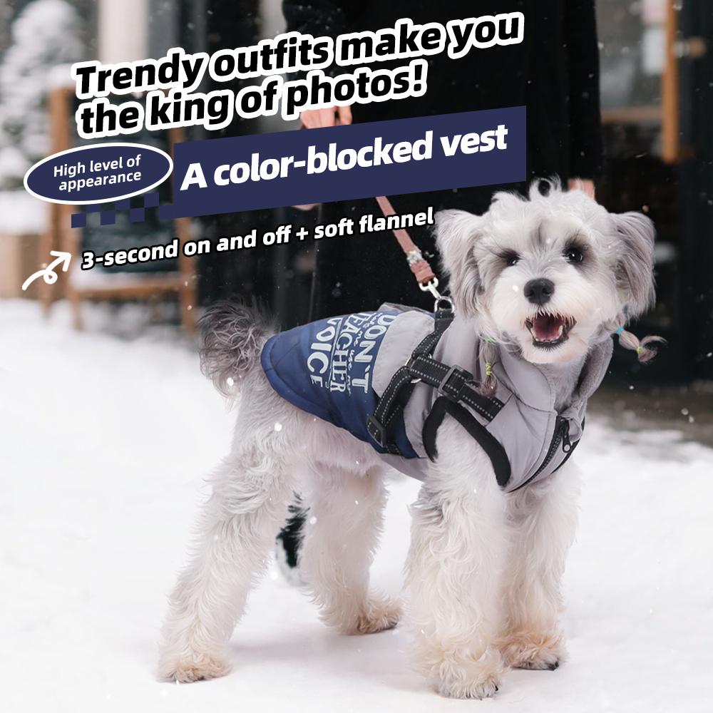 Autumn Winter Dog Jacket, Reflective Harness Padded Vest, Thick Warm Pet Coat for Small Dogs, Easy On/Off