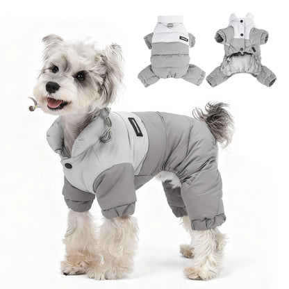 Waterproof Warm Dog Jumpsuit, Graphene Heated Winter Pet Coat, Windproof Four-Leg Dog Outfit with Leash Ring for Small Dogs