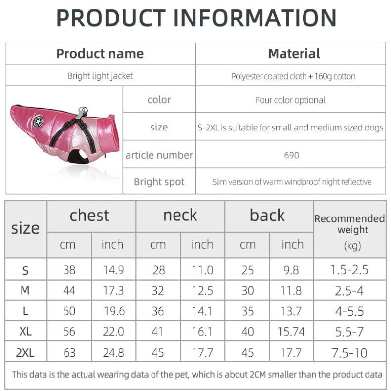 Reflective Warm Dog Jacket, Shiny Thick Dog Coat for Fall & Winter, Padded Pet Clothes for Cold Weather