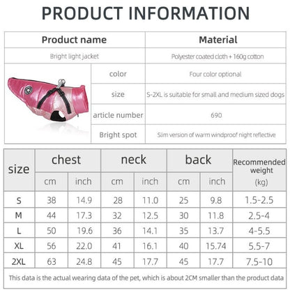 Reflective Warm Dog Jacket, Shiny Thick Dog Coat for Fall & Winter, Padded Pet Clothes for Cold Weather