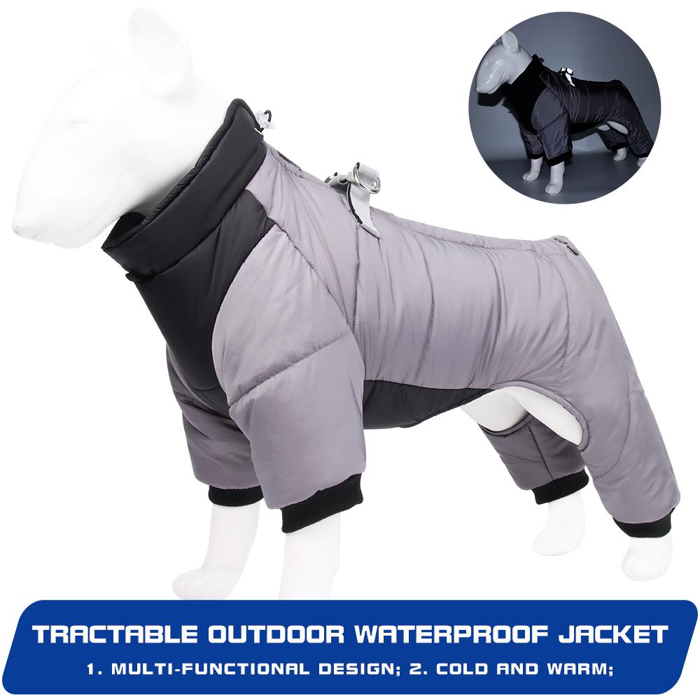 Winter Dog Jacket Waterproof Reflective Pet Snowsuit Warm Thick Four Leg Dog Coat Costume Outfits