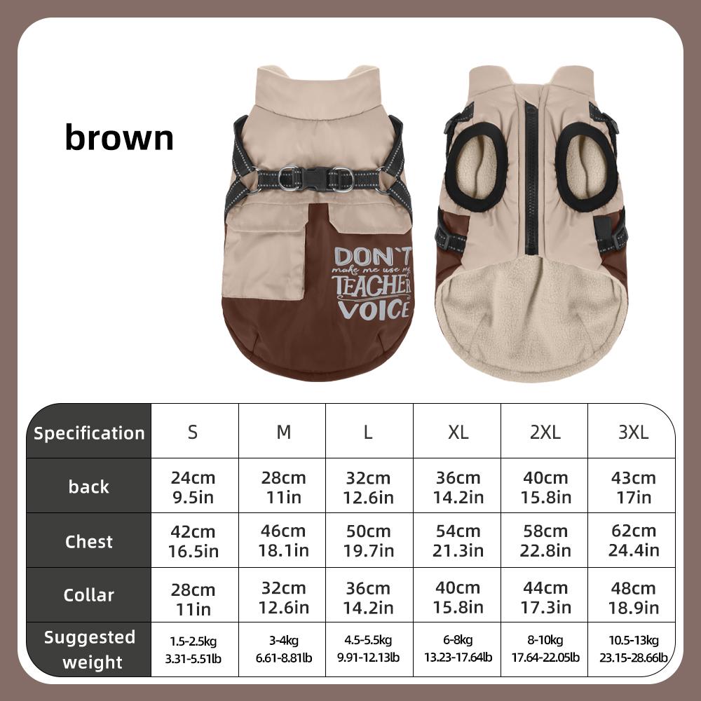 Autumn Winter Dog Jacket, Reflective Harness Padded Vest, Thick Warm Pet Coat for Small Dogs, Easy On/Off