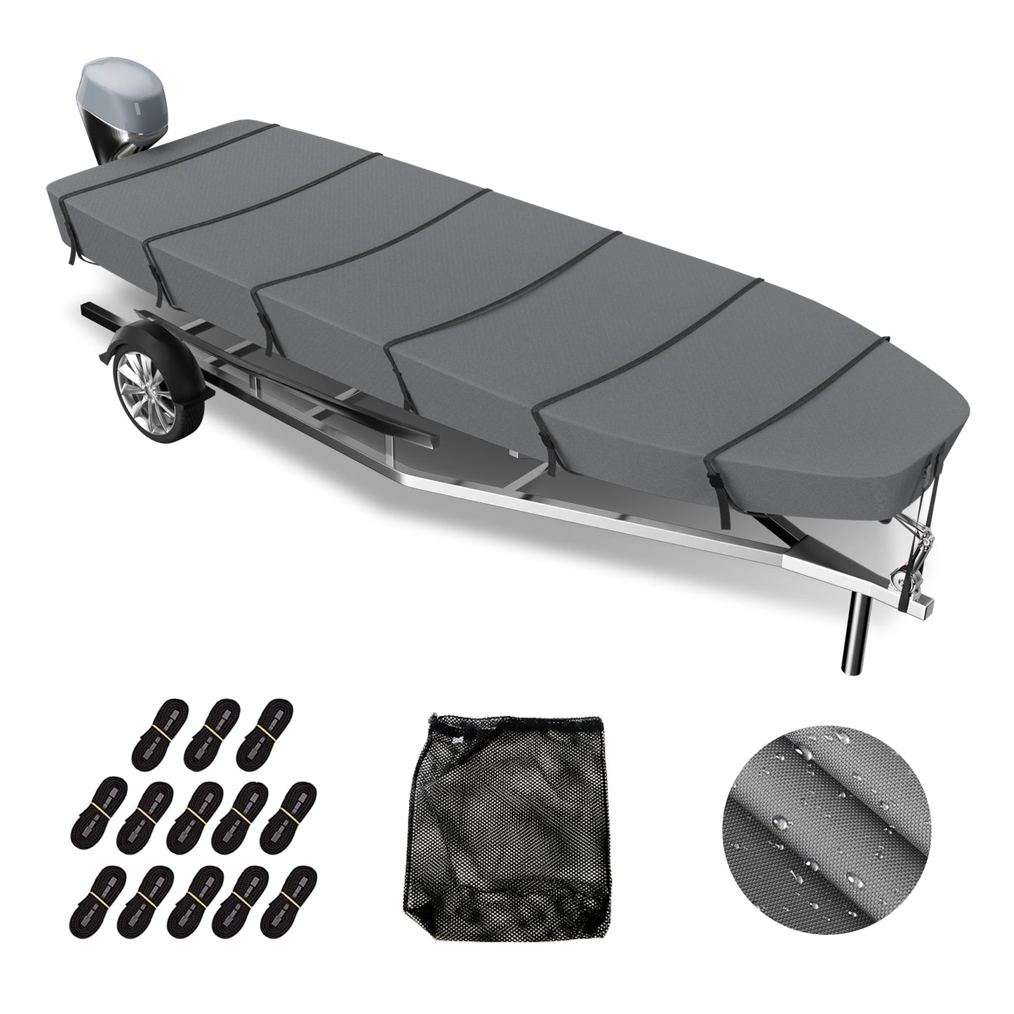 Jon Boat Cover 600D Solution-Dyed Oxford FabricHeavy Duty Trailerable Jon Boat Cover